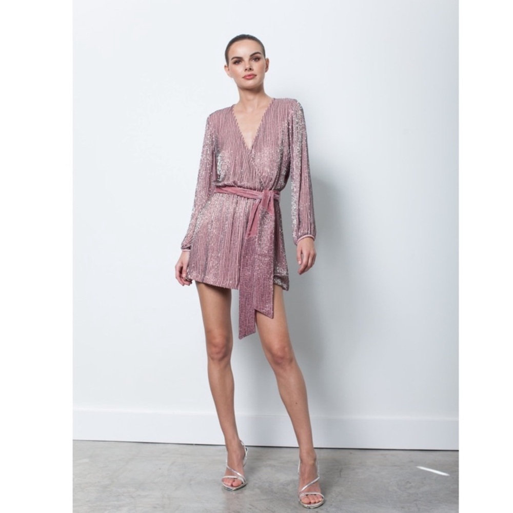 Karina Grimaldi Garda beaded mini dress with velvet belt XS